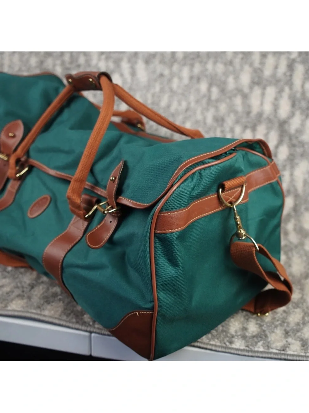 Vintage Polo Ralph Lauren Green Canvas Duffle Bag Top Flap W Buckle Closures EUC